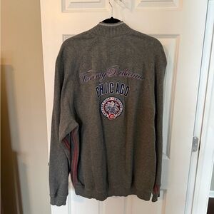 Tommy Bahama Gray Zip-Up Sweater with Chicago Cubs Design